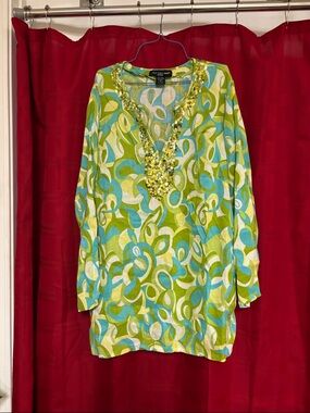 Saint Tropez West Green & Turquoise Sequin V-Neck Tunic